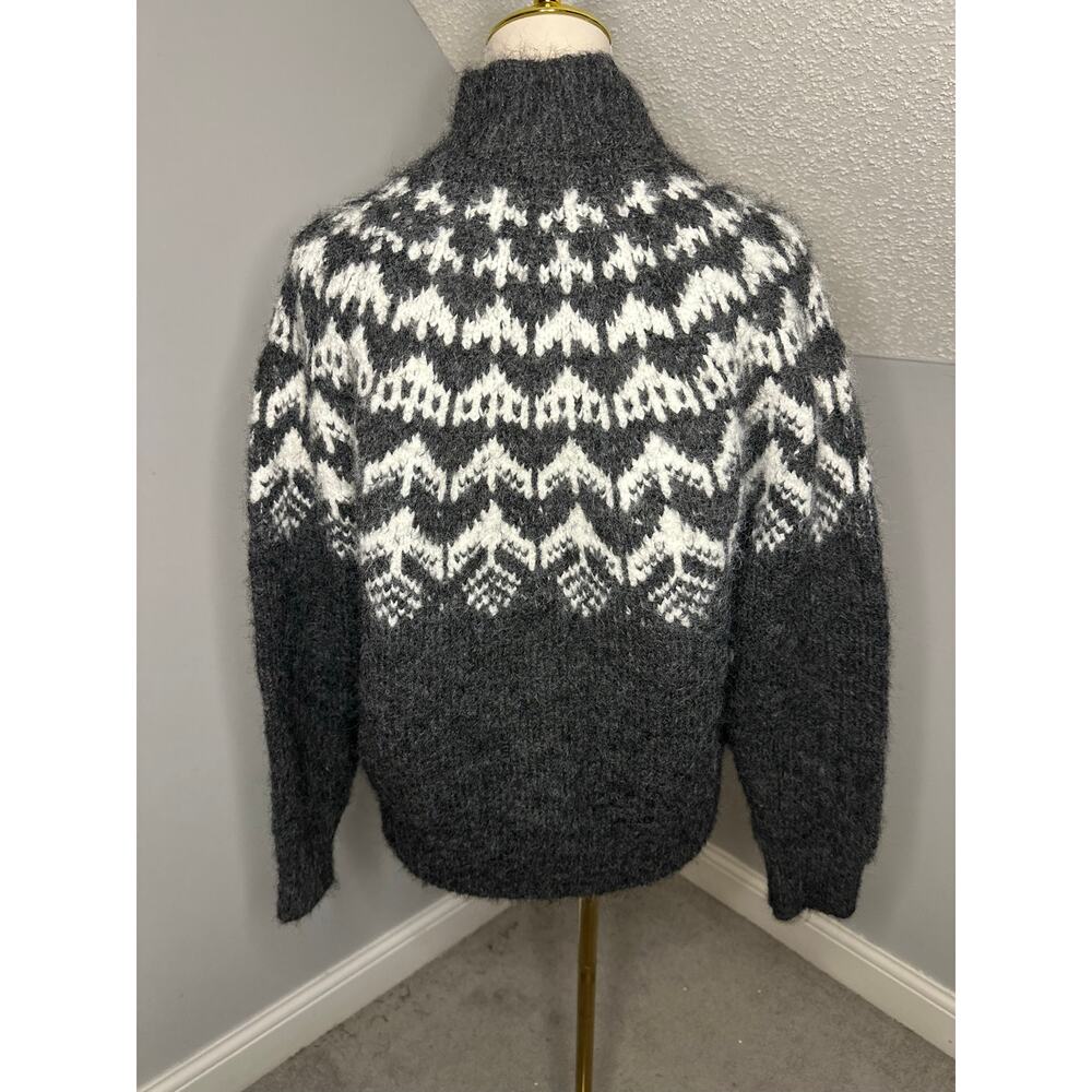 EUC Joie Fair Isle Charcoal Ivory Mock Neck Sweater Sz L Nordic Wool Blend - Picture 2 of 4